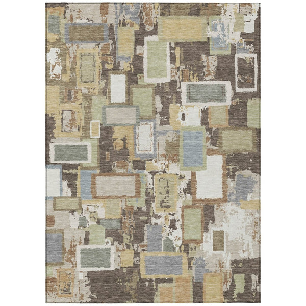 HomeRoots 5' Geometric Washable Area Rug - Durable Indoor/Outdoor Design in Brown, Ivory & Gray for Any Space 640101