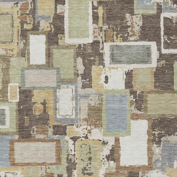 HomeRoots 5' Geometric Washable Area Rug - Durable Indoor/Outdoor Design in Brown, Ivory & Gray for Any Space 640101