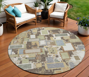 HomeRoots 8' Round Geometric Area Rug in Brown, Ivory & Gray – Stylish, Washable, Durable for Indoor/Outdoor Use 640102