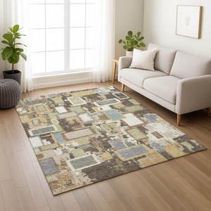 HomeRoots 9' X 12' Stylish Brown Ivory Gray Geometric Washable Area Rug for Indoor Outdoor Versatility 640104