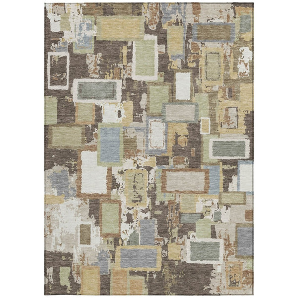 HomeRoots 10' Geometric Washable Area Rug - Stylish Brown, Ivory & Gray Design for Indoor/Outdoor Use! 640105