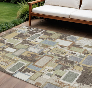 HomeRoots 10' Geometric Washable Area Rug - Stylish Brown, Ivory & Gray Design for Indoor/Outdoor Use! 640105