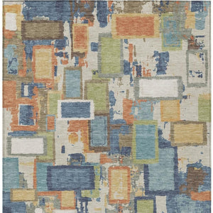 HomeRoots 5' X 8' Washable Indoor Outdoor Area Rug in Denim Blue, Copper & Green - Stylish & Durable Design! 640107
