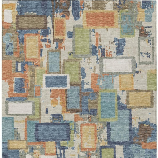 HomeRoots 5' X 8' Washable Indoor Outdoor Area Rug in Denim Blue, Copper & Green - Stylish & Durable Design! 640107