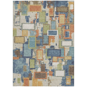HomeRoots 5' X 8' Washable Indoor Outdoor Area Rug in Denim Blue, Copper & Green - Stylish & Durable Design! 640107