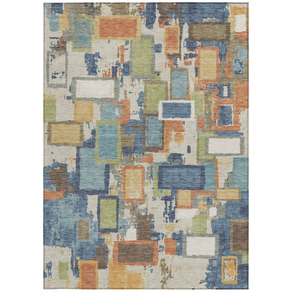 HomeRoots 5' X 8' Washable Indoor Outdoor Area Rug in Denim Blue, Copper & Green - Stylish & Durable Design! 640107