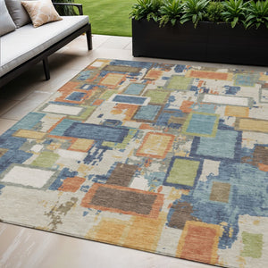 HomeRoots 5' X 8' Washable Indoor Outdoor Area Rug in Denim Blue, Copper & Green - Stylish & Durable Design! 640107