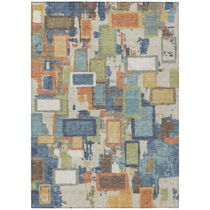 HomeRoots 5' X 8' Washable Indoor Outdoor Area Rug in Denim Blue, Copper & Green - Stylish & Durable Design! 640107