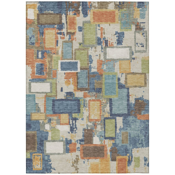 HomeRoots 5' X 8' Washable Indoor Outdoor Area Rug in Denim Blue, Copper & Green - Stylish & Durable Design! 640107