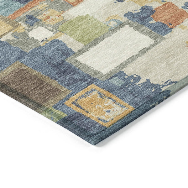 HomeRoots 5' X 8' Washable Indoor Outdoor Area Rug in Denim Blue, Copper & Green - Stylish & Durable Design! 640107