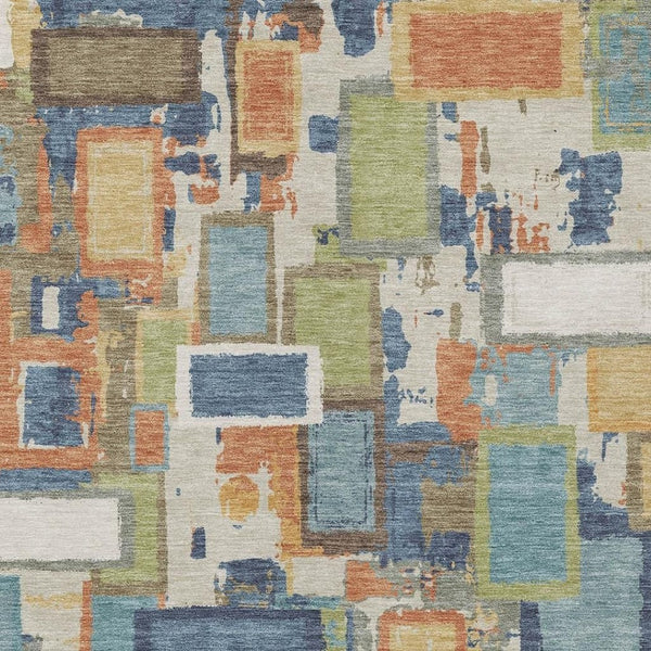 HomeRoots 5' X 8' Washable Indoor Outdoor Area Rug in Denim Blue, Copper & Green - Stylish & Durable Design! 640107