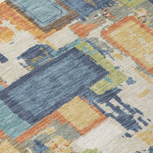 HomeRoots 5' X 8' Washable Indoor Outdoor Area Rug in Denim Blue, Copper & Green - Stylish & Durable Design! 640107