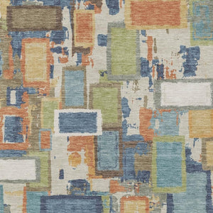 HomeRoots 8' X 10' Stylish Denim Blue, Copper & Green Geometric Washable Rug for Indoor & Outdoor Spaces 640109