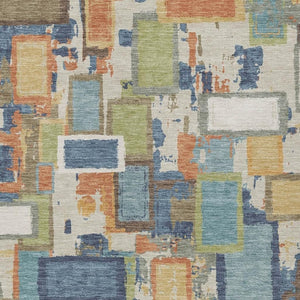HomeRoots 8' X 10' Stylish Denim Blue, Copper & Green Geometric Washable Rug for Indoor & Outdoor Spaces 640109
