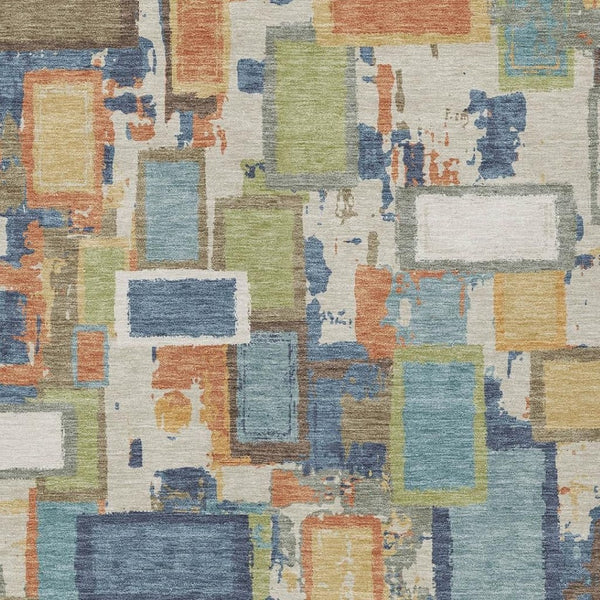 HomeRoots 8' X 10' Stylish Denim Blue, Copper & Green Geometric Washable Rug for Indoor & Outdoor Spaces 640109