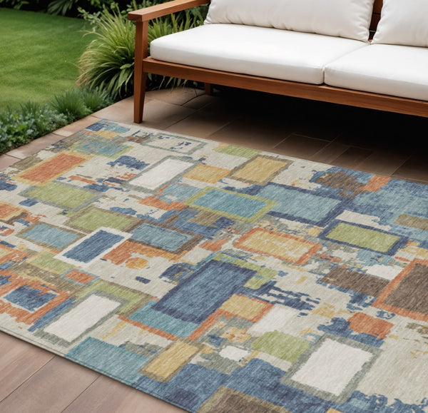HomeRoots 9' X 12' Washable Denim Blue Geometric Area Rug - Stylish, Durable, Indoor/Outdoor Perfect for Any Space 640110