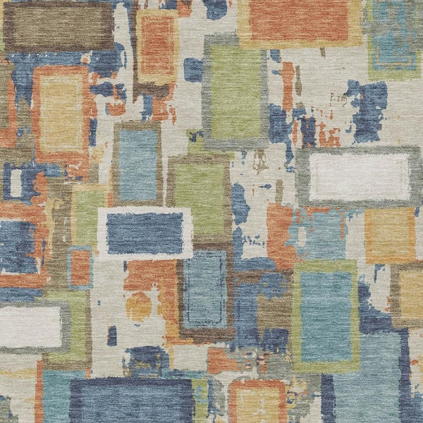 HomeRoots 9' X 12' Washable Denim Blue Geometric Area Rug - Stylish, Durable, Indoor/Outdoor Perfect for Any Space 640110