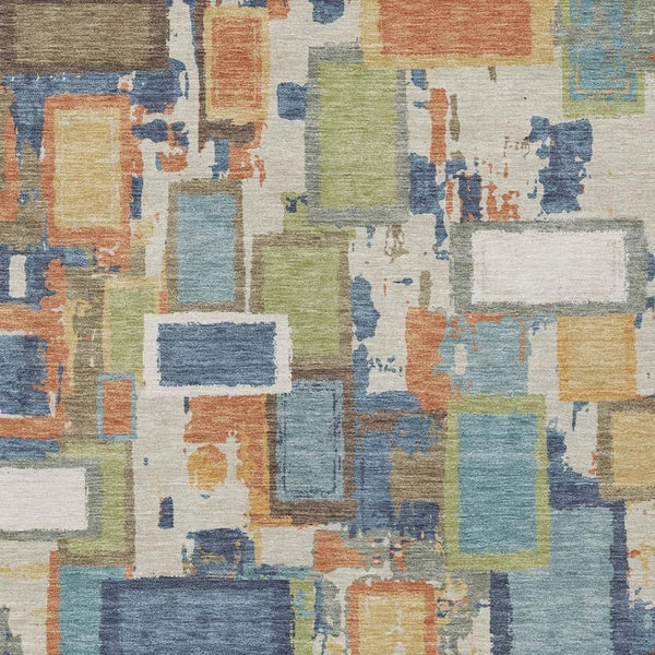 HomeRoots 10' X 14' Denim Blue, Copper & Green Geometric Area Rug - Washable, Durable & Stylish for Indoors/Outdoors 640111