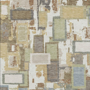 HomeRoots 5' Stylish Ivory Gold and Blue Geometric Indoor/Outdoor Area Rug - Washable, Durable, Versatile Design 640113
