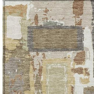 HomeRoots 5' Stylish Ivory Gold and Blue Geometric Indoor/Outdoor Area Rug - Washable, Durable, Versatile Design 640113