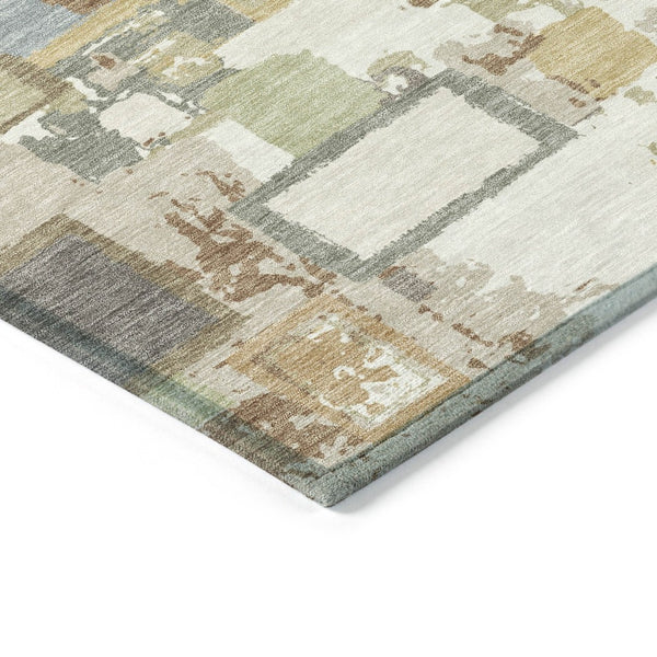 HomeRoots 5' Stylish Ivory Gold and Blue Geometric Indoor/Outdoor Area Rug - Washable, Durable, Versatile Design 640113