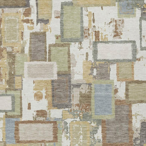 HomeRoots 9' Modern Geometric Ivory, Gold & Blue Washable Area Rug for Indoor/Outdoor Use - Stain-Resistant! 640116