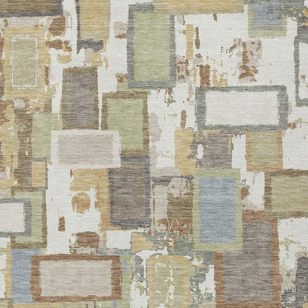 HomeRoots 9' Modern Geometric Ivory, Gold & Blue Washable Area Rug for Indoor/Outdoor Use - Stain-Resistant! 640116