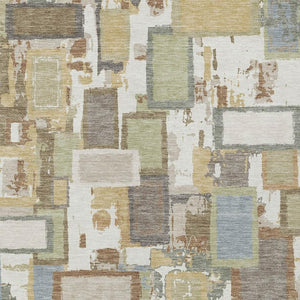 HomeRoots 10' Geometric Ivory Gold Blue Area Rug - Washable, Durable, Perfect for Indoor/Outdoor Spaces! 640117