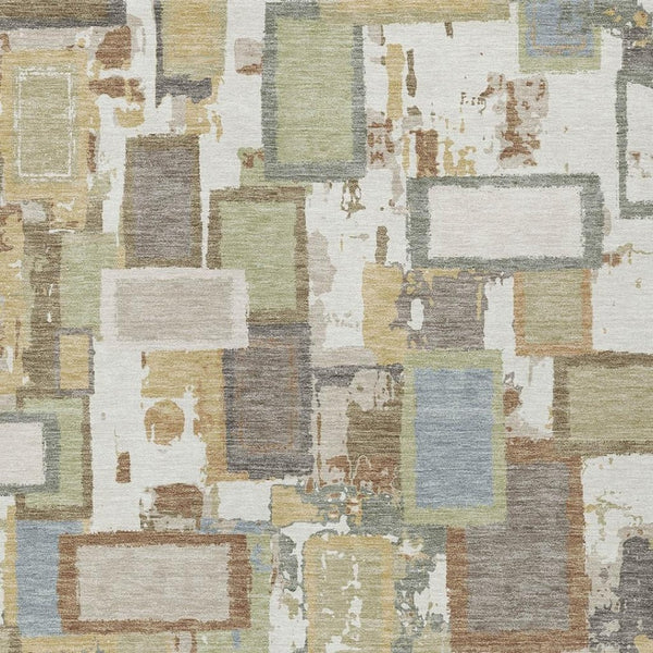 HomeRoots 10' Geometric Ivory Gold Blue Area Rug - Washable, Durable, Perfect for Indoor/Outdoor Spaces! 640117