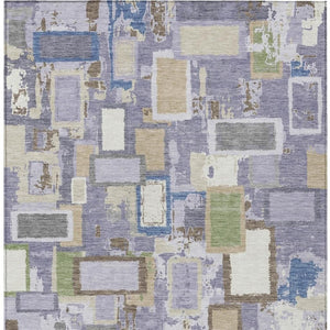 HomeRoots 5' Vibrant Purple, Tan & Ivory Geometric Washable Area Rug – Indoor/Outdoor, Durable & Stylish Design 640119