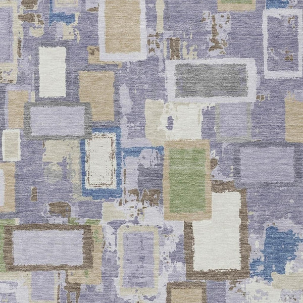 HomeRoots 5' Vibrant Purple, Tan & Ivory Geometric Washable Area Rug – Indoor/Outdoor, Durable & Stylish Design 640119