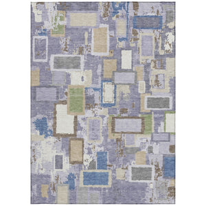 HomeRoots 5' Vibrant Purple, Tan & Ivory Geometric Washable Area Rug – Indoor/Outdoor, Durable & Stylish Design 640119
