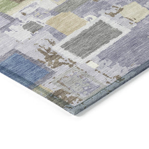HomeRoots 5' Vibrant Purple, Tan & Ivory Geometric Washable Area Rug – Indoor/Outdoor, Durable & Stylish Design 640119