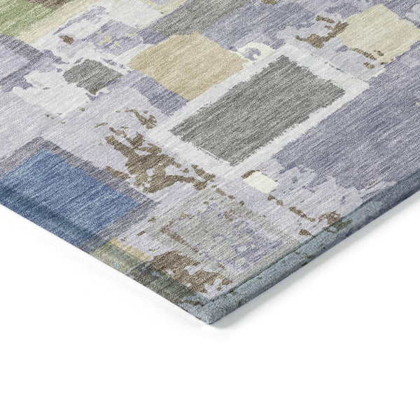 HomeRoots 5' Vibrant Purple, Tan & Ivory Geometric Washable Area Rug – Indoor/Outdoor, Durable & Stylish Design 640119