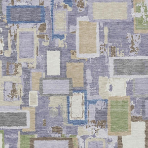 HomeRoots 5' Vibrant Purple, Tan & Ivory Geometric Washable Area Rug – Indoor/Outdoor, Durable & Stylish Design 640119