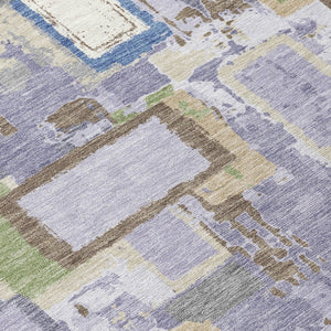 HomeRoots 5' Vibrant Purple, Tan & Ivory Geometric Washable Area Rug – Indoor/Outdoor, Durable & Stylish Design 640119