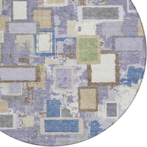 HomeRoots 8' Stylish Purple, Tan, and Ivory Geometric Washable Round Area Rug for Indoor & Outdoor Spaces 640120