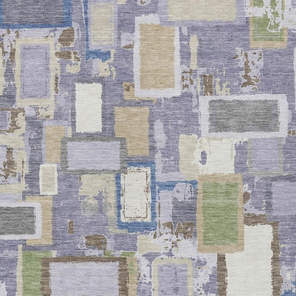 HomeRoots 8' X 10' Stylish Purple Tan Ivory Geometric Area Rug - Washable, Durable for Indoor & Outdoor Use! 640121