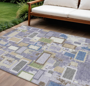 HomeRoots 8' X 10' Stylish Purple Tan Ivory Geometric Area Rug - Washable, Durable for Indoor & Outdoor Use! 640121