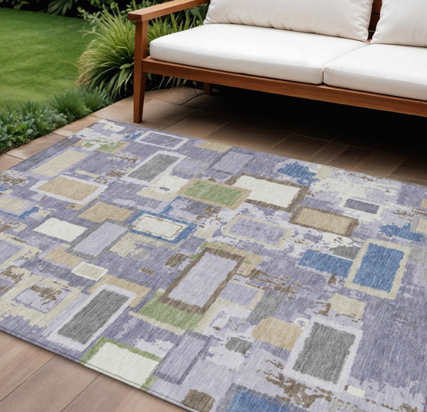 HomeRoots 10' Indoor Outdoor Geometric Area Rug in Purple, Tan & Ivory - Washable, Durable, Stylish Design 640123