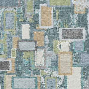HomeRoots 5' Geometric Washable Area Rug in Teal, Blue, Green & Ivory - Durable, Stylish for Indoor & Outdoor Use 640125