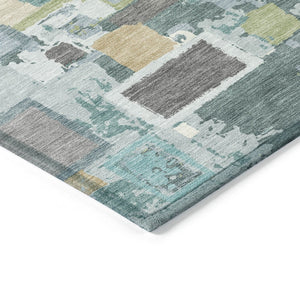 HomeRoots 8' Teal Blue Green Ivory Round Geometric Area Rug - Stylish, Washable, Indoor/Outdoor Essential! 640126