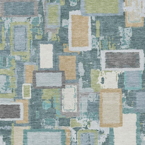 HomeRoots 8' X 10' Modern Geometric Teal Blue Green Ivory Area Rug – Durable, Washable, Indoor/Outdoor Style! 640127