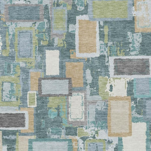 HomeRoots 8' X 10' Modern Geometric Teal Blue Green Ivory Area Rug – Durable, Washable, Indoor/Outdoor Style! 640127
