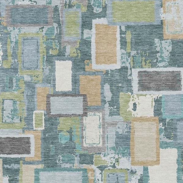 HomeRoots 8' X 10' Modern Geometric Teal Blue Green Ivory Area Rug – Durable, Washable, Indoor/Outdoor Style! 640127