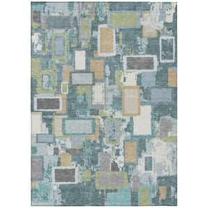HomeRoots 8' X 10' Modern Geometric Teal Blue Green Ivory Area Rug – Durable, Washable, Indoor/Outdoor Style! 640127