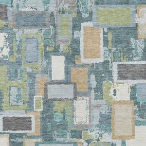 HomeRoots 8' X 10' Modern Geometric Teal Blue Green Ivory Area Rug – Durable, Washable, Indoor/Outdoor Style! 640127