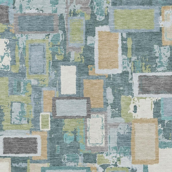 HomeRoots 8' X 10' Modern Geometric Teal Blue Green Ivory Area Rug – Durable, Washable, Indoor/Outdoor Style! 640127