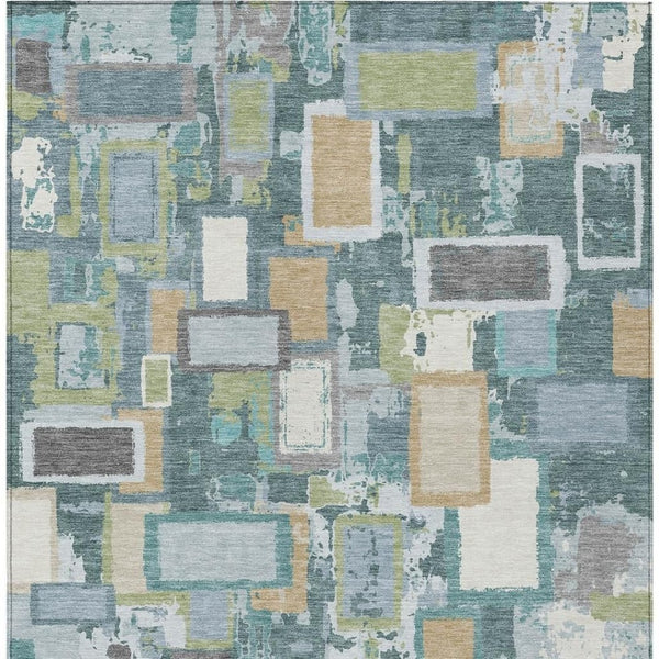 HomeRoots 9' X 12' Vibrant Teal Blue Green Geometric Washable Area Rug - Durable for Indoor & Outdoor Use! 640128