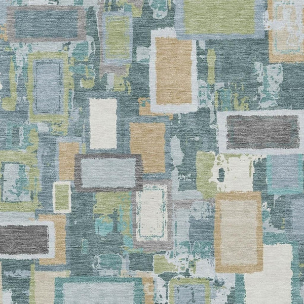 HomeRoots 9' X 12' Vibrant Teal Blue Green Geometric Washable Area Rug - Durable for Indoor & Outdoor Use! 640128